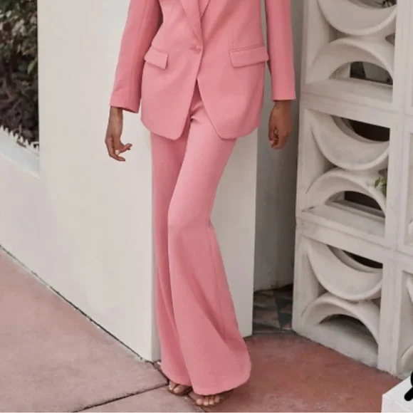 Express Pink Super High Waisted Twill Flare Trouser Pants - Picture 8 of 9